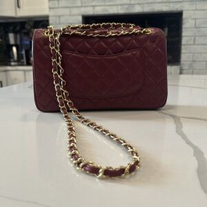 Burgundy Classic Flap Bag Med Genuine Leather